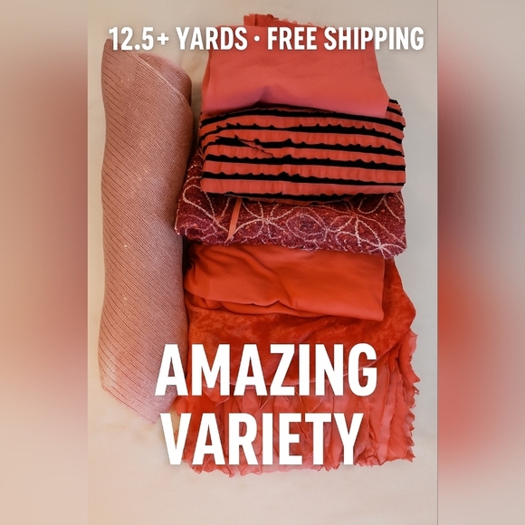 Various Other - 12.5+ Yards PINK Fabric Bundle Solids Stripes Textures Embellished Sewing Crafts